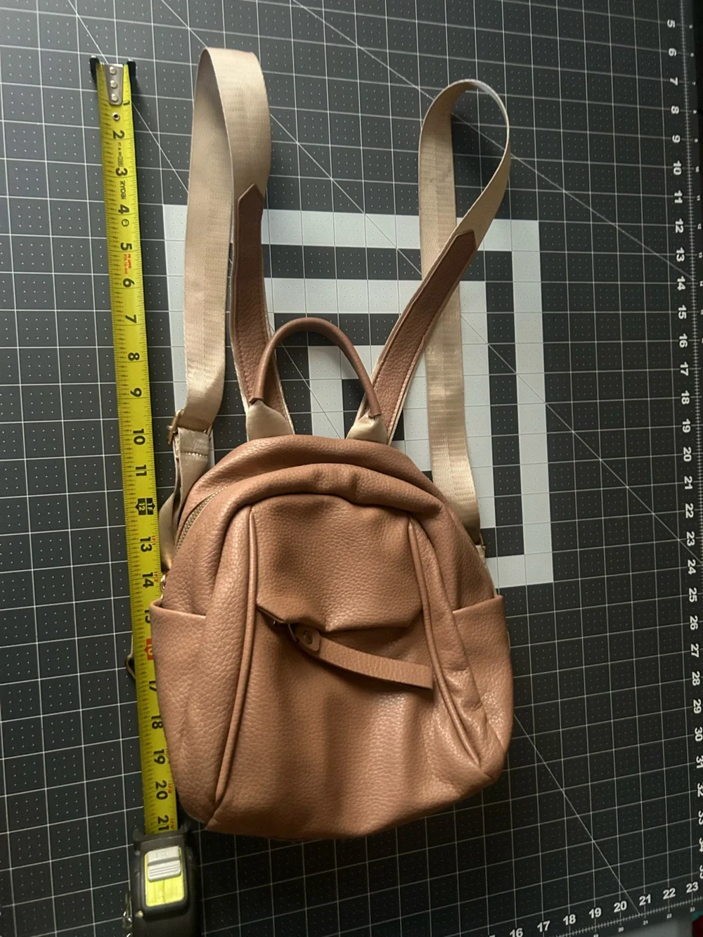 Casual Brown Pebbled Leather Backpack with Beige Webbing Straps